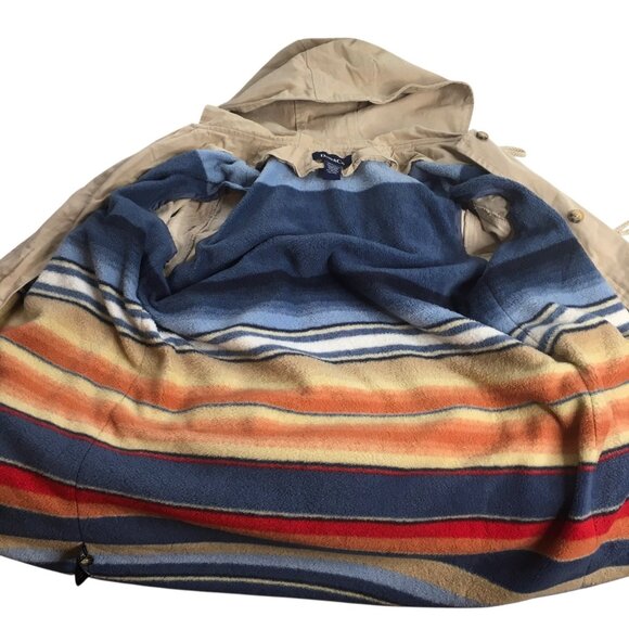 Denim & Co Chore Barn Jacket Medium Beige Hood Toggle Duffle Coat Fleece Lined - Picture 3 of 16